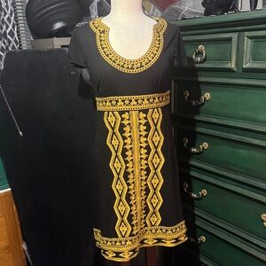 INC International Concepts Black Dress with Yellow Embroidery